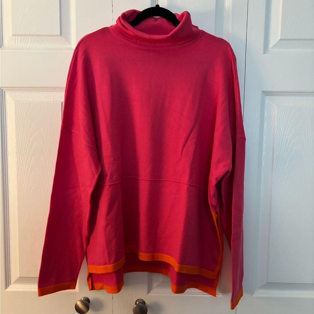 THML Pink and Orange Cowl Neck Sweater with Relaxed Fit